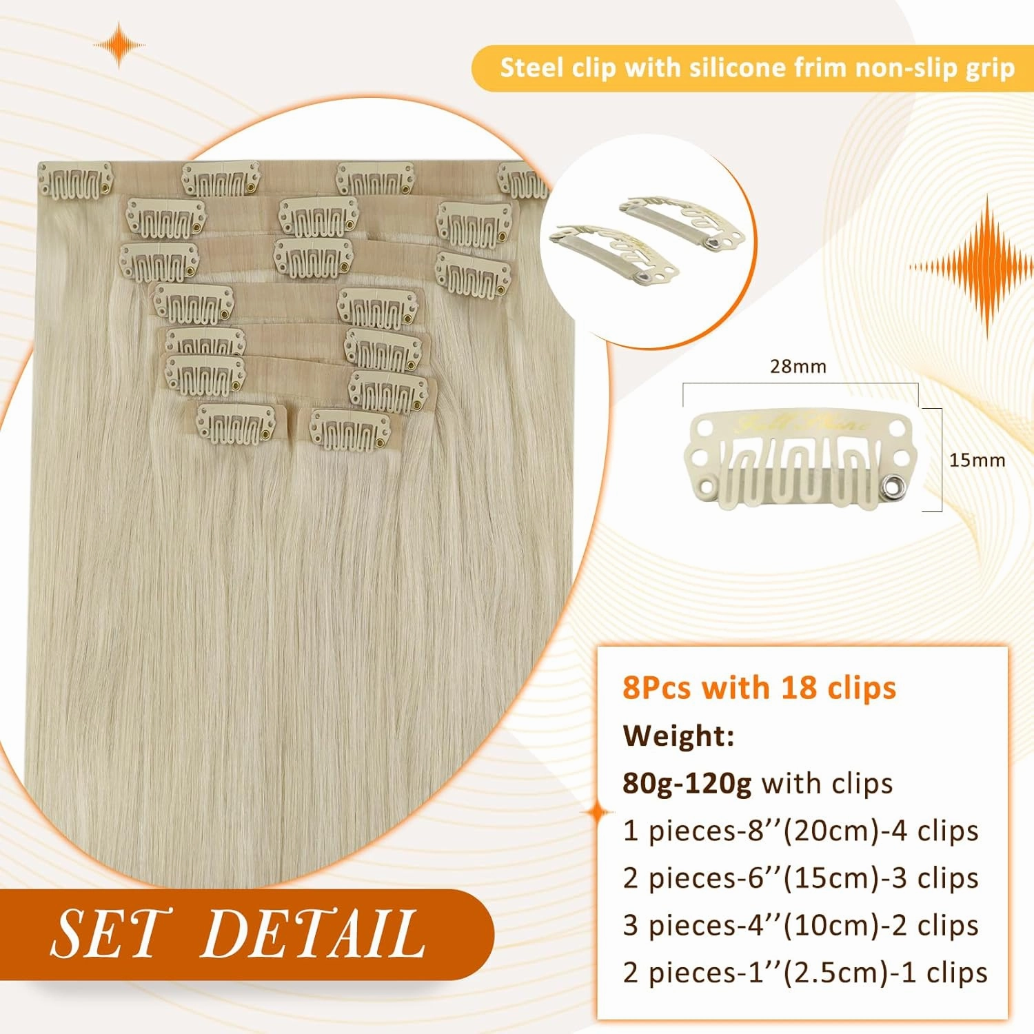 Full Shine Seamless Clip in Hair Extensions Human Hair Blonde 24 Inch Clip in Human Hair Extensions Remy Hair Soft Straight Platinum Blonde Hair Extension Real Human Hair with PU Weft 8 PCS 120 G