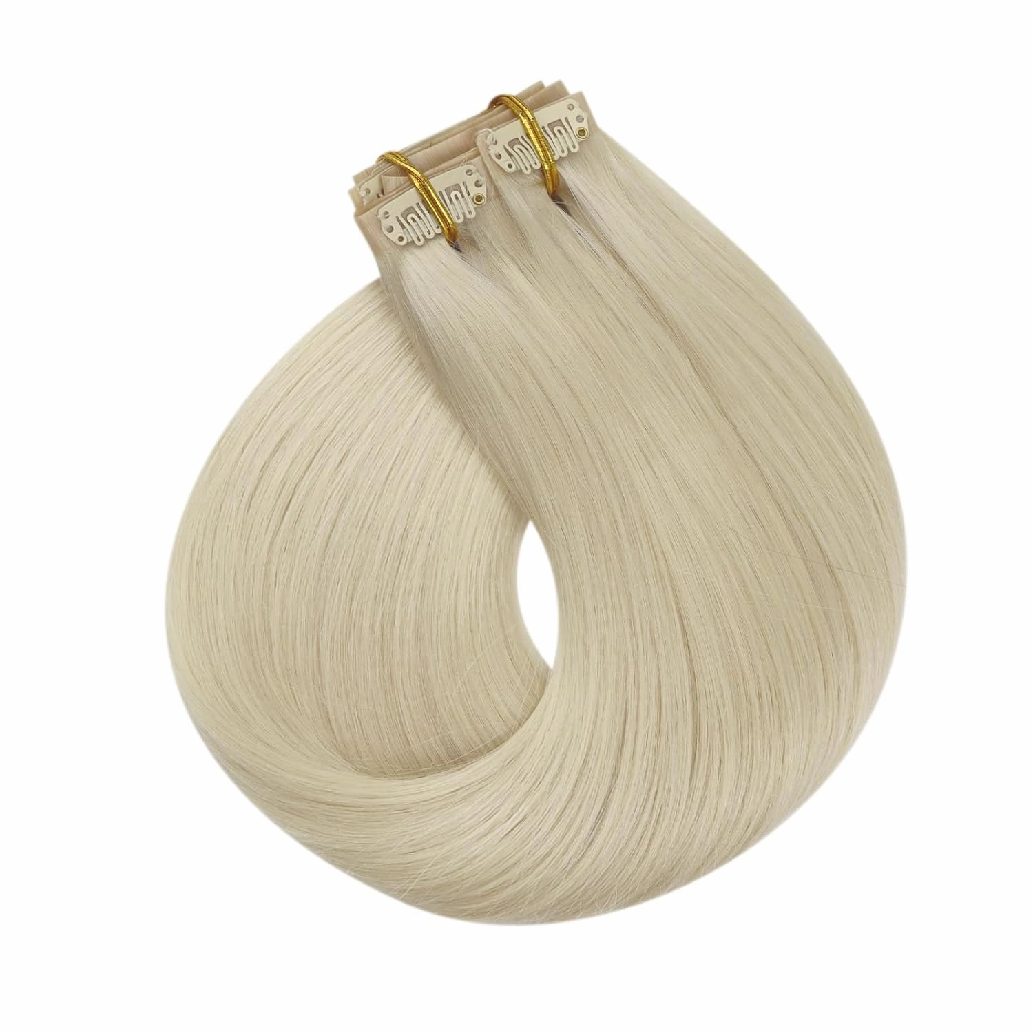 Full Shine Seamless Clip in Hair Extensions Human Hair Blonde 24 Inch Clip in Human Hair Extensions Remy Hair Soft Straight Platinum Blonde Hair Extension Real Human Hair with PU Weft 8 PCS 120 G
