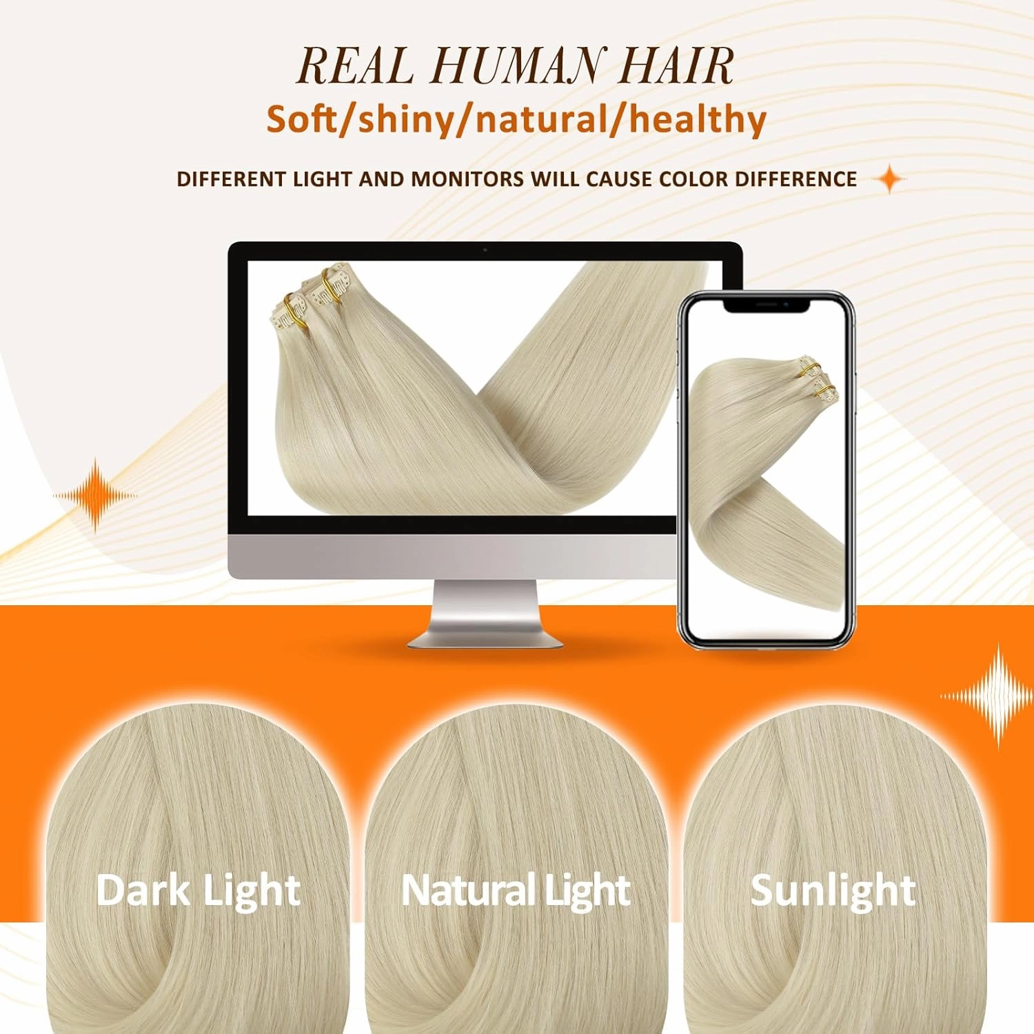 Full Shine Seamless Clip in Hair Extensions Human Hair Blonde 24 Inch Clip in Human Hair Extensions Remy Hair Soft Straight Platinum Blonde Hair Extension Real Human Hair with PU Weft 8 PCS 120 G