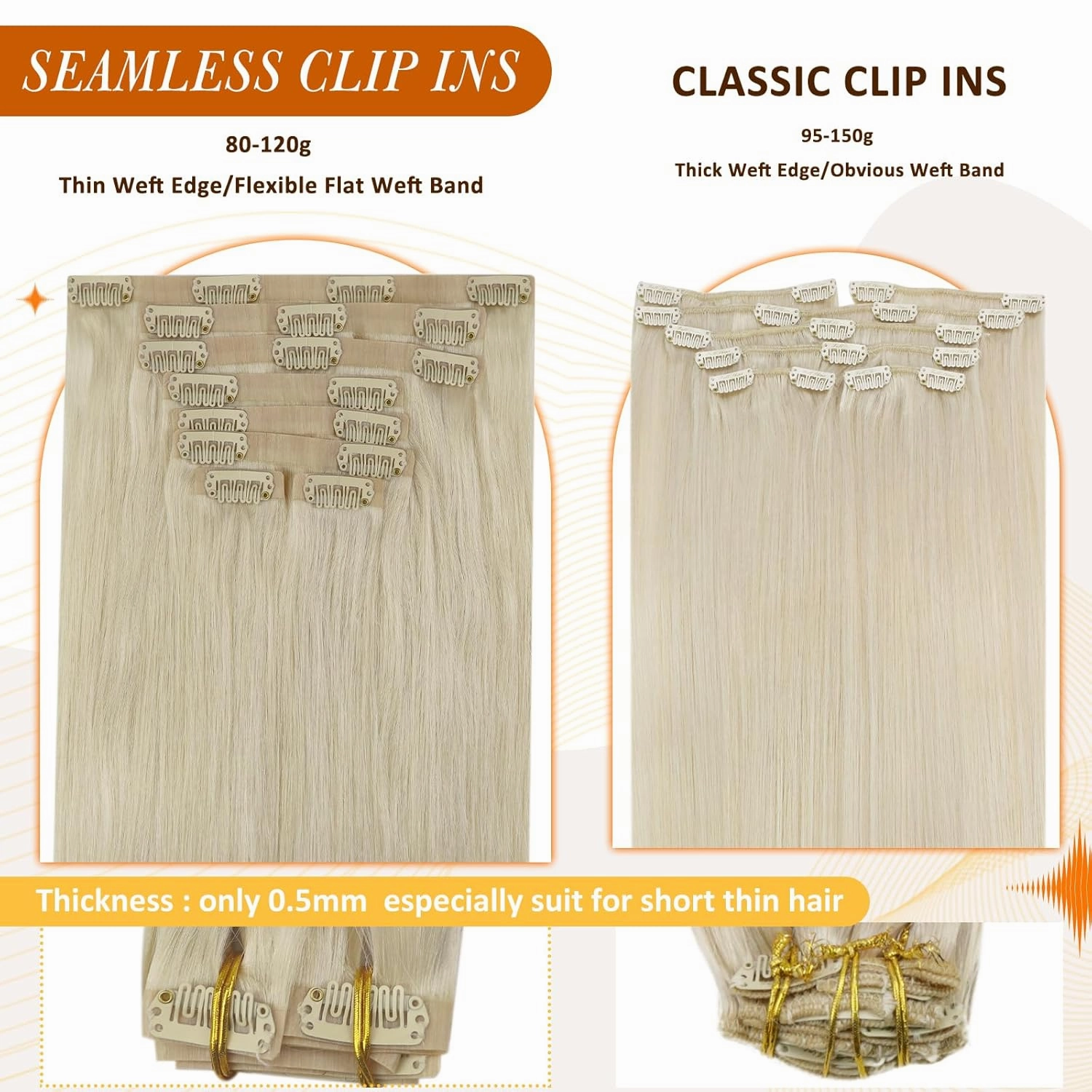 Full Shine Seamless Clip in Hair Extensions Human Hair Blonde 24 Inch Clip in Human Hair Extensions Remy Hair Soft Straight Platinum Blonde Hair Extension Real Human Hair with PU Weft 8 PCS 120 G