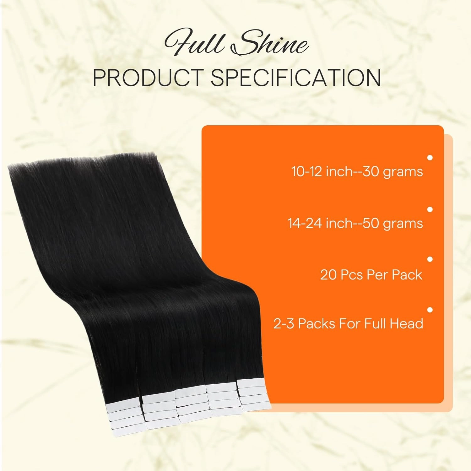 Full Shine Tape in Extensions Color 1 Jet Black Invisible Straight Remy Hair 12 Inch 30g Natural Soft and Silky Hair Extensions Real Human Hair Tape in 20PCS for Women Add Volume