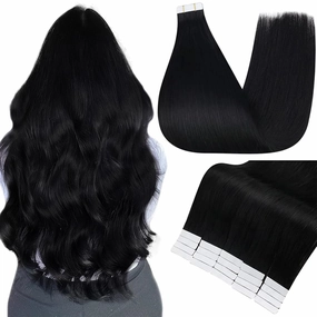 Full Shine Tape in Extensions Color 1 Jet Black Invisible Straight Remy Hair 12 Inch 30g Natural Soft and Silky Hair Extensions Real Human Hair Tape in 20PCS for Women Add Volume