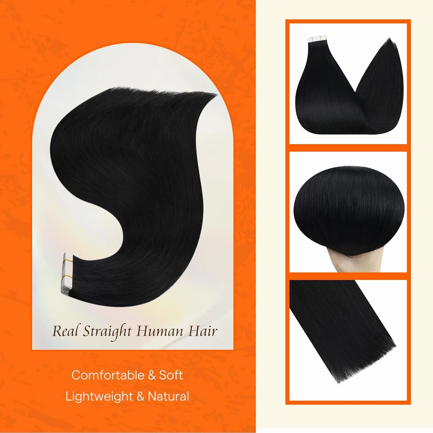 Full Shine Tape in Extensions Color 1 Jet Black Invisible Straight Remy Hair 12 Inch 30g Natural Soft and Silky Hair Extensions Real Human Hair Tape in 20PCS for Women Add Volume