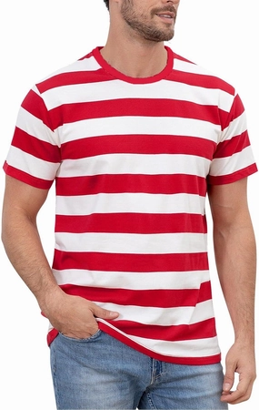 Funny World Men's Cotton Striped T-Shirt Crew Neck Short Sleeves Basic Casual Top