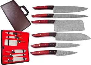 G30 Professional Kitchen Knives Damascus Steel Utility Chef Kitchen Knife Set Red Patook & Wenge Wood with Chopper/Cleaver Pocket Case Chef Knife Roll Bag G30 (1030)