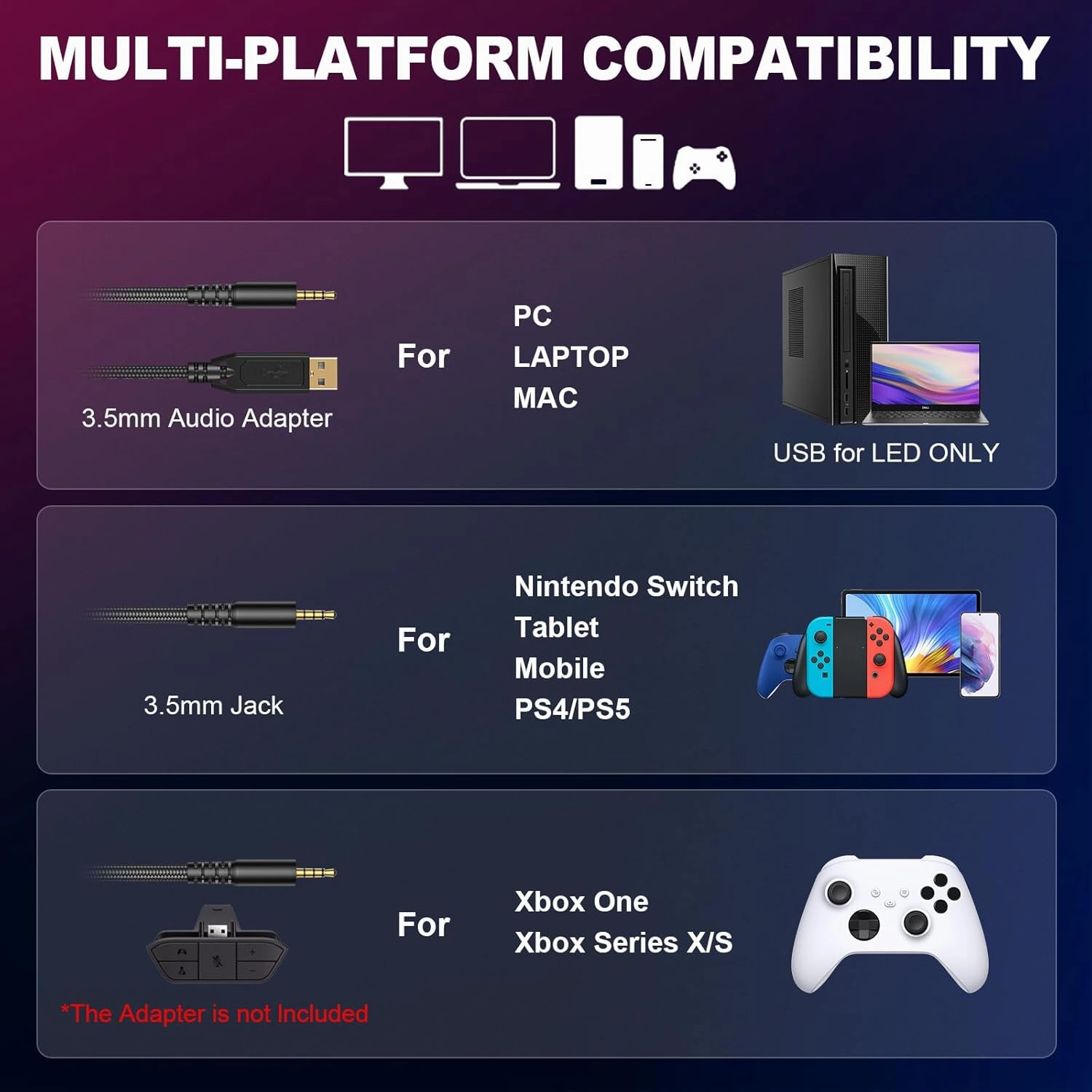 Gaming Headset for PS4, PS5, PC, Mac, Xbox Series X, Noise Canceling Headphones with Microphone, PG2 Computer Headset with 3.5mm Jack & RGB Light Black