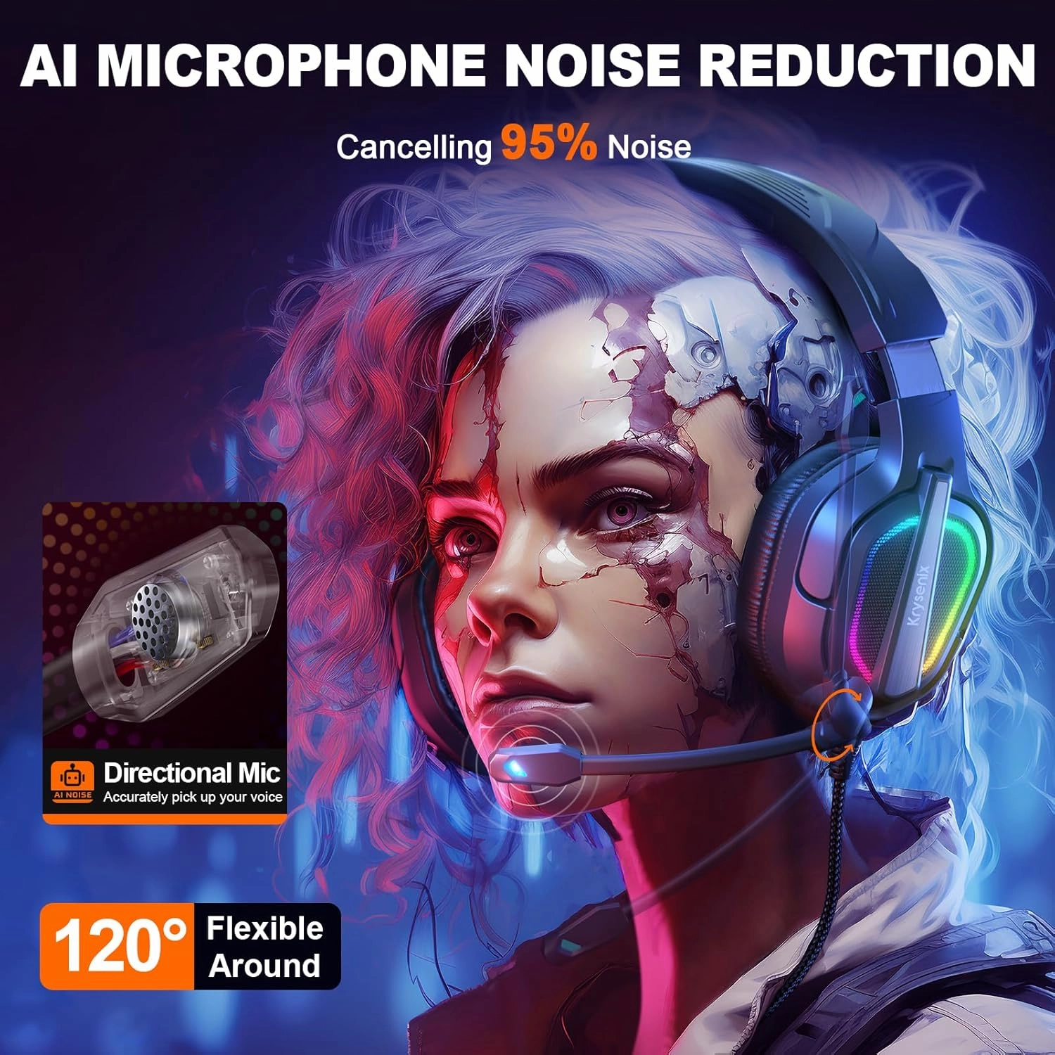 Gaming Headset for PS4, PS5, PC, Mac, Xbox Series X, Noise Canceling Headphones with Microphone, PG2 Computer Headset with 3.5mm Jack & RGB Light Black