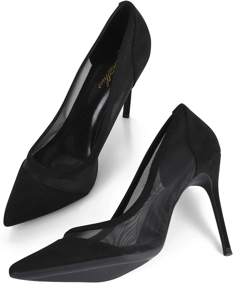 GENSHUO Women's Closed Toe Stiletto High Heels Dress 4 Inch Heeled Pointed Toe Party Homecoming Wedding Pump Shoes