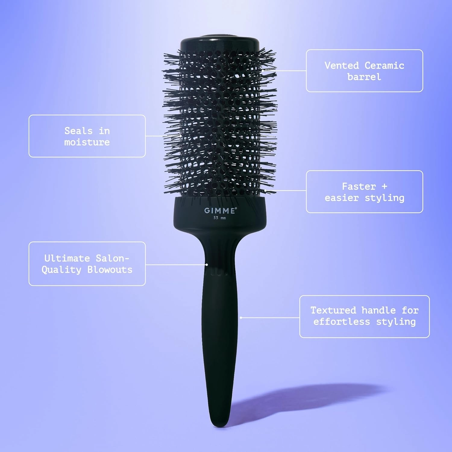 Gimme Beauty Large Round Brush - Thermal Blow Out Brush for Drying & Curling - Designed with a Barrel Vent & Heat-Resistant Bristles For Maximum Volume & Shine - Textured Handle for Easier Styling