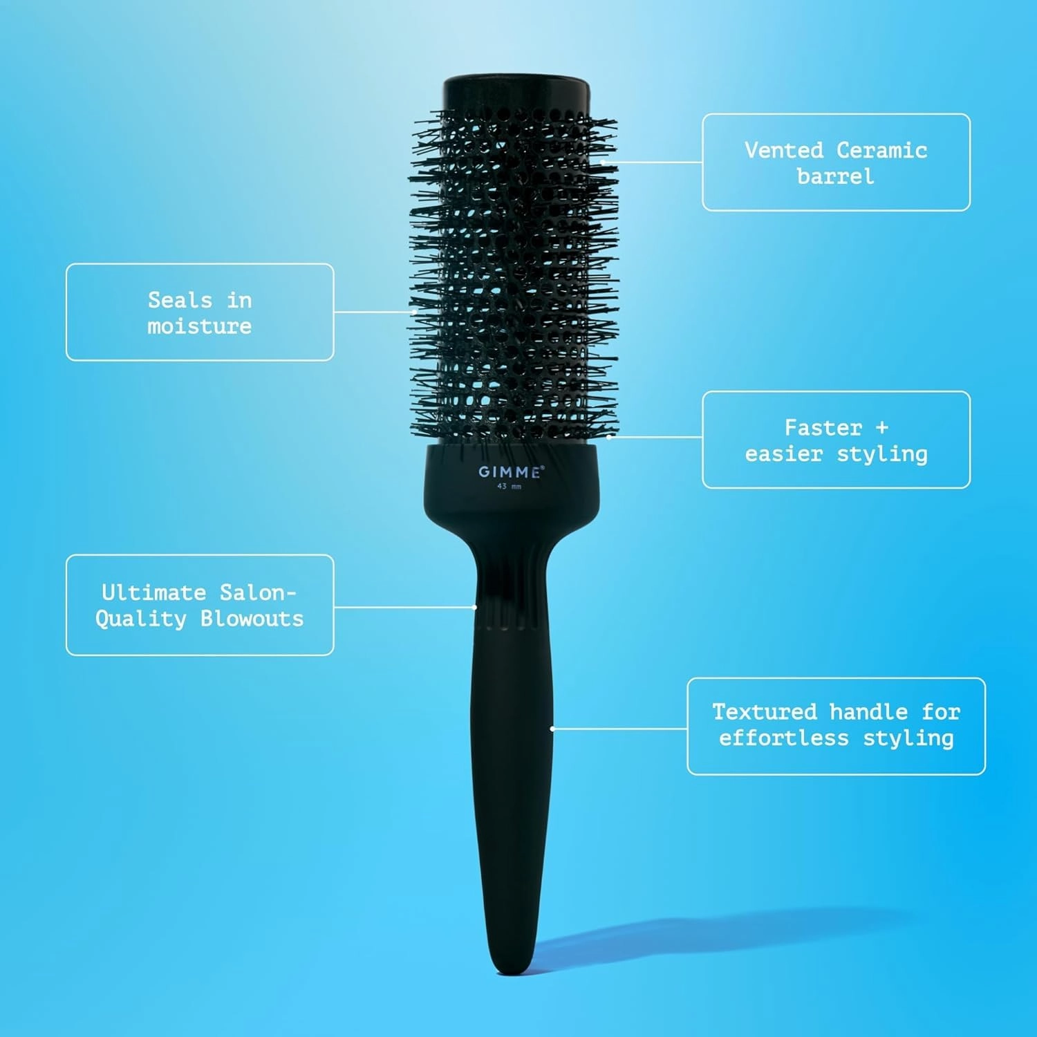 Gimme Beauty Medium Round Brush - Thermal Blow Out Brush for Drying & Curling - Designed with a Barrel Vent & Heat-Resistant Bristles For Maximum Volume & Shine - Textured Handle for Easier Styling
