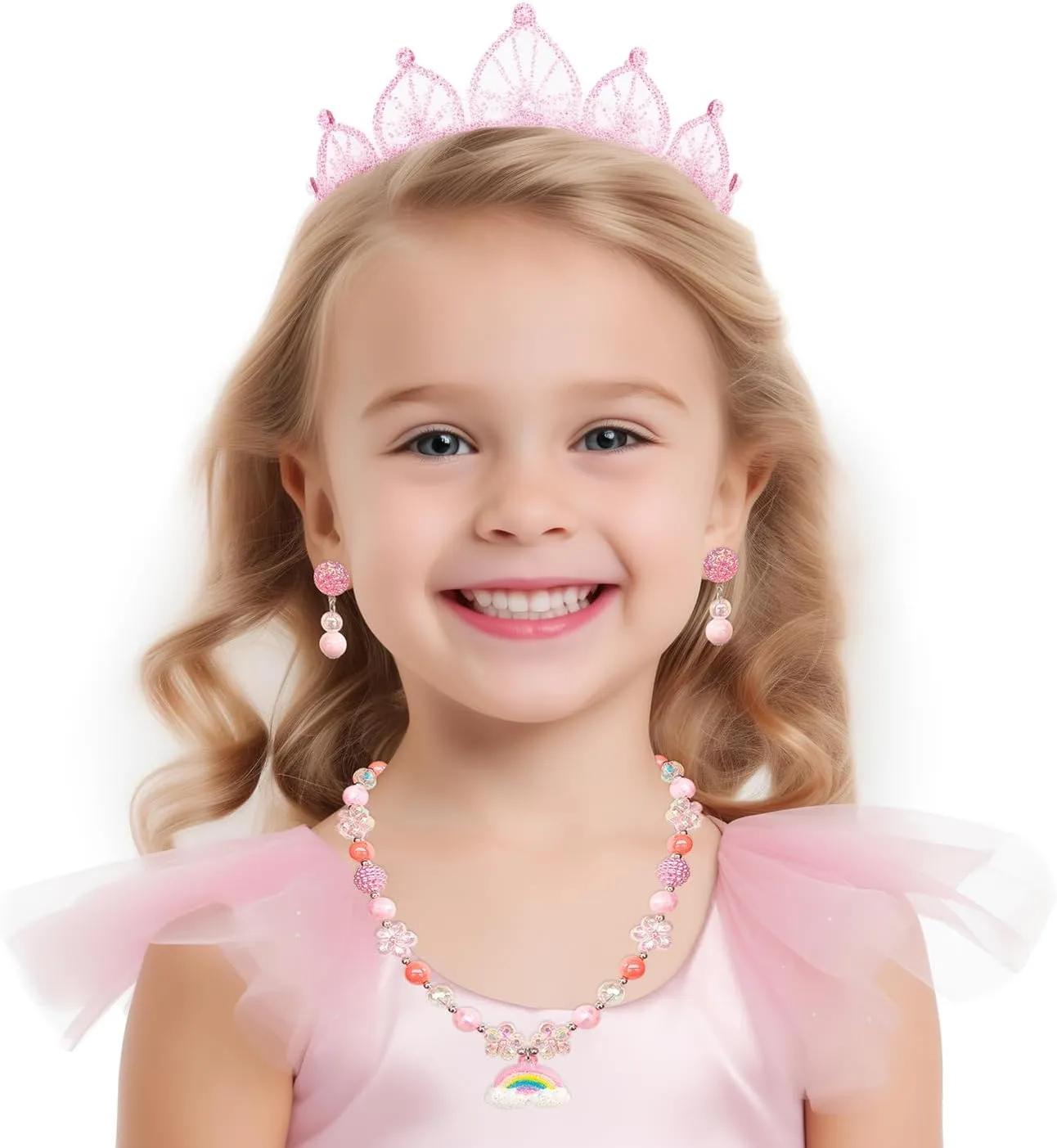Girl Handbag Purse for Little Girls Kids Pretend Play Dress Up Necklace Hair Accessories Jewelry Set, Light Pink