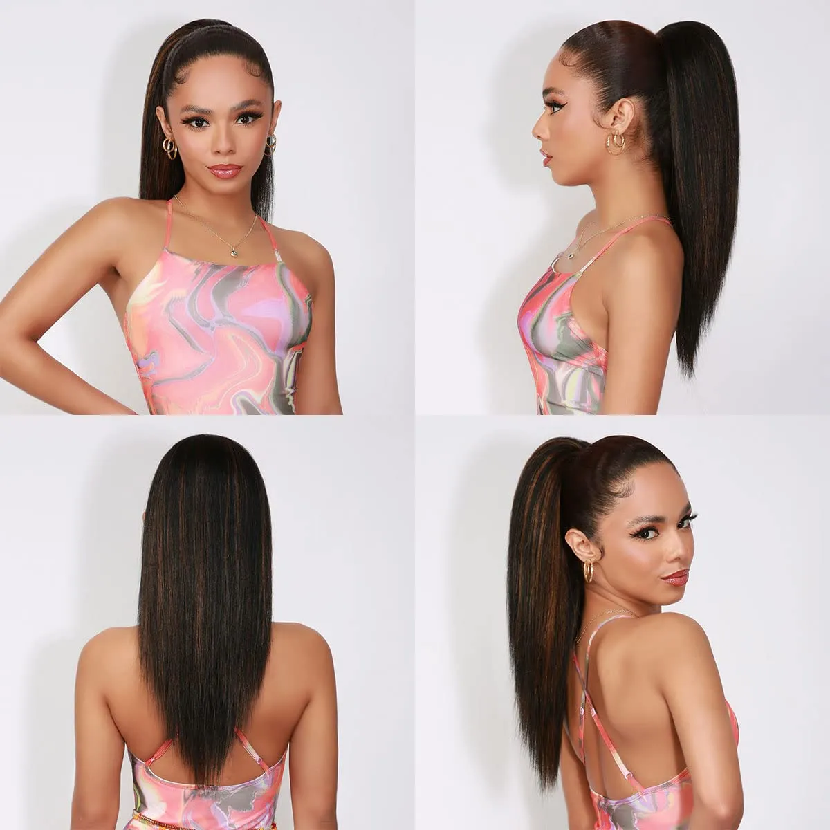 GLAM21USA Straight 18 Inch Long Drawstring Ponytail Extension for Black Women Natural Clip in Hair Extension Fake Ponytail Synthetic Hair Piece (18 Inch, FS1B/30)