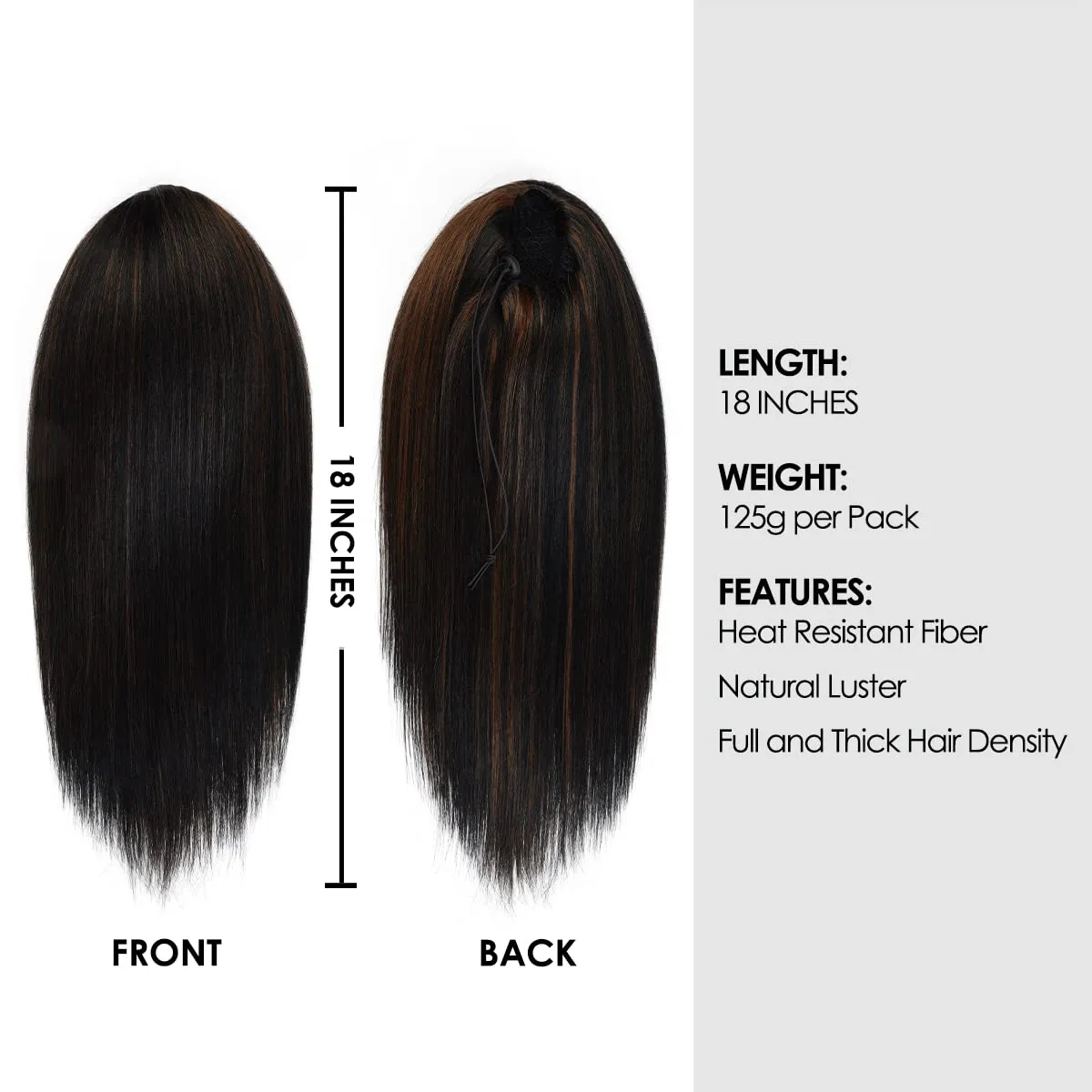 GLAM21USA Straight 18 Inch Long Drawstring Ponytail Extension for Black Women Natural Clip in Hair Extension Fake Ponytail Synthetic Hair Piece (18 Inch, FS1B/30)