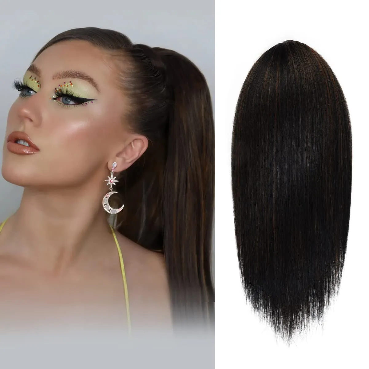 GLAM21USA Straight 18 Inch Long Drawstring Ponytail Extension for Black Women Natural Clip in Hair Extension Fake Ponytail Synthetic Hair Piece (18 Inch, FS1B/30)