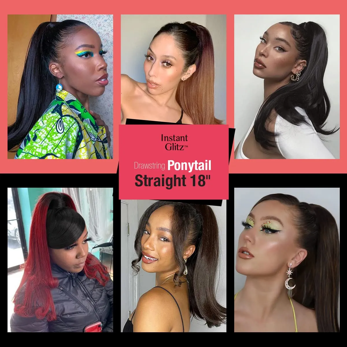 GLAM21USA Straight 18 Inch Long Drawstring Ponytail Extension for Black Women Natural Clip in Hair Extension Fake Ponytail Synthetic Hair Piece (18 Inch, OT1B/27/30)