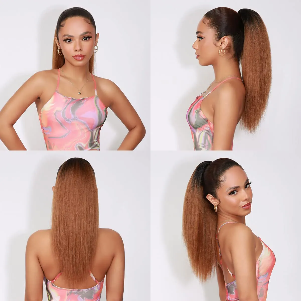 GLAM21USA Straight 18 Inch Long Drawstring Ponytail Extension for Black Women Natural Clip in Hair Extension Fake Ponytail Synthetic Hair Piece (18 Inch, OT1B/27/30)