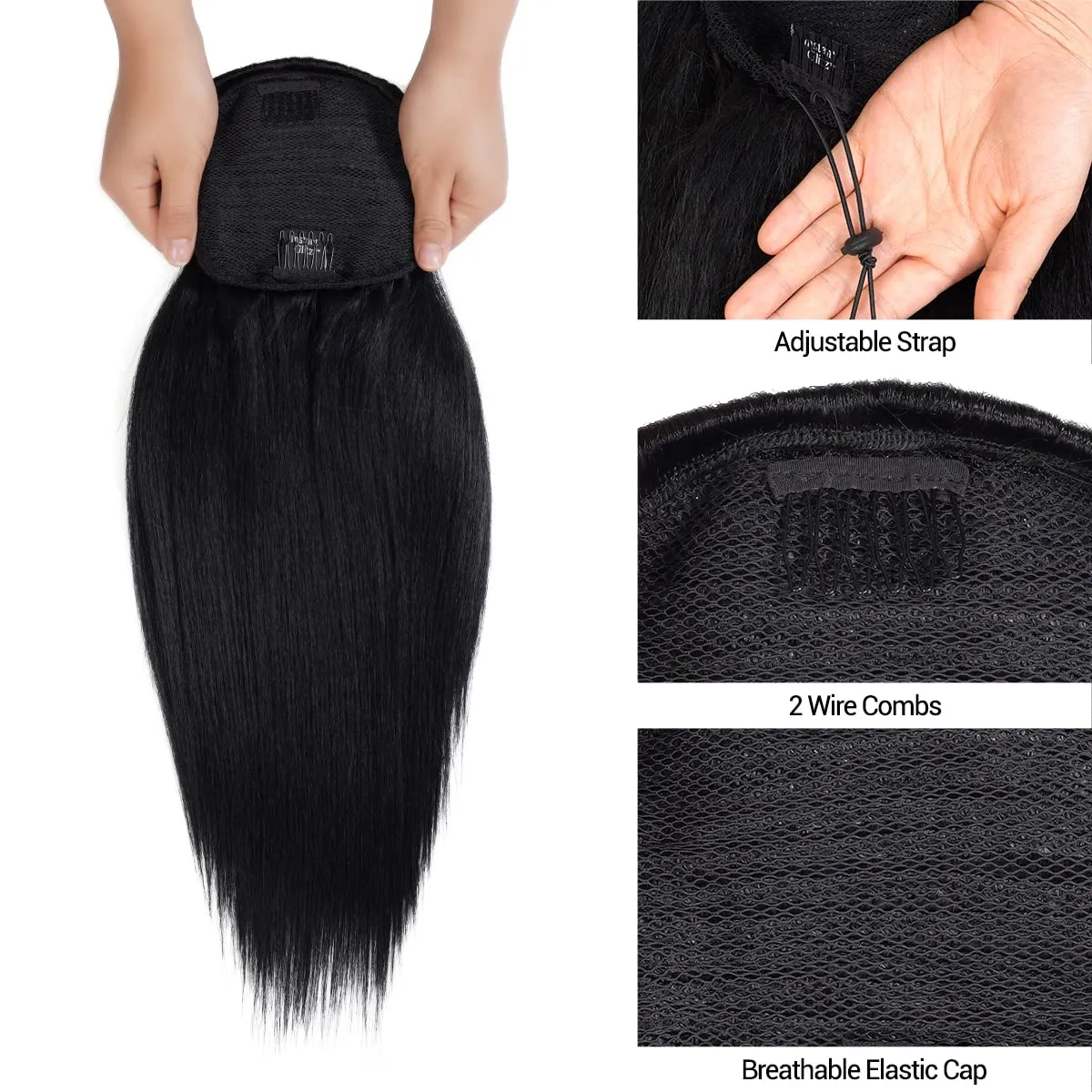 GLAM21USA Straight 18 Inch Long Drawstring Ponytail Extension for Black Women Natural Clip in Hair Extension Fake Ponytail Synthetic Hair Piece (18 Inch, OT1B/27/30)