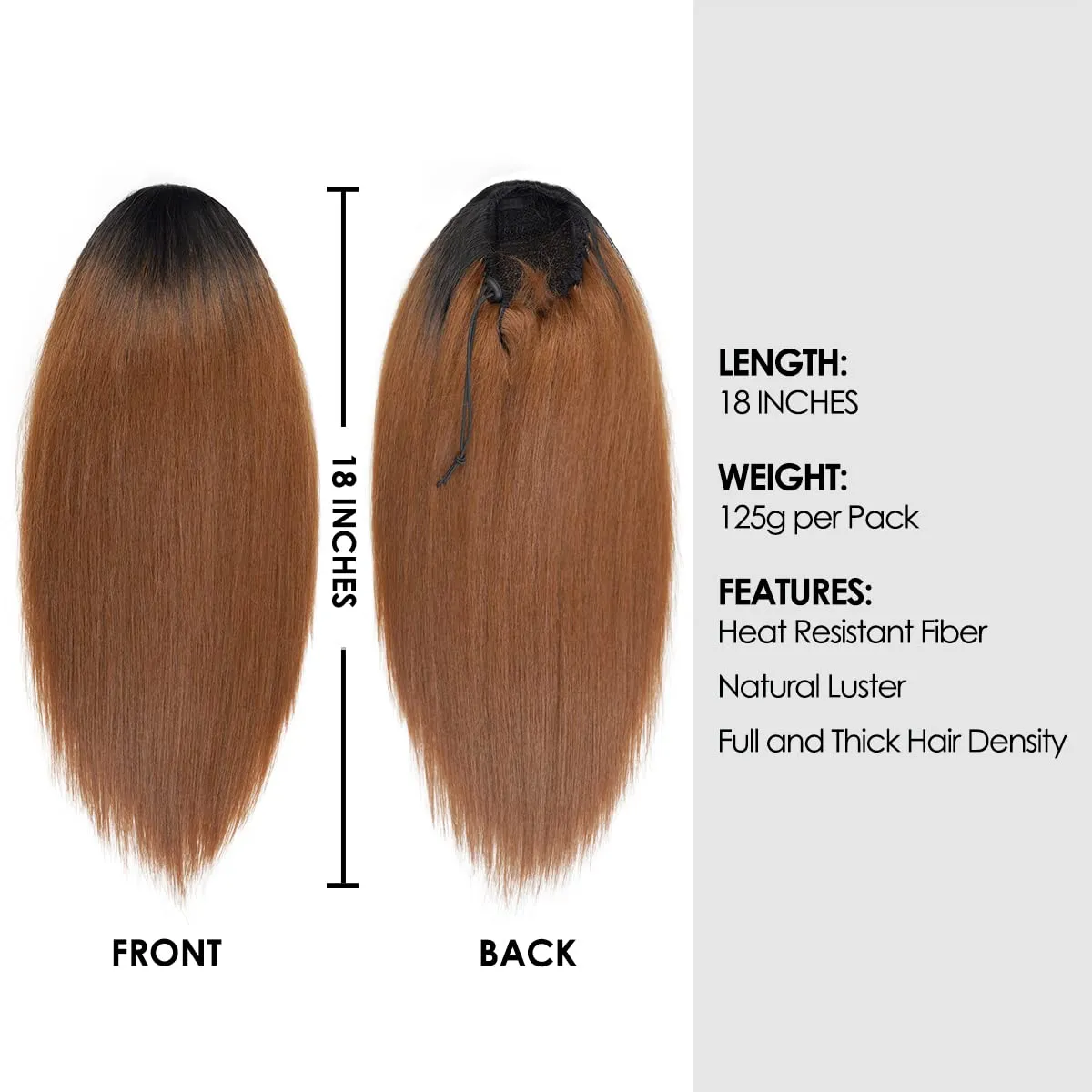 GLAM21USA Straight 18 Inch Long Drawstring Ponytail Extension for Black Women Natural Clip in Hair Extension Fake Ponytail Synthetic Hair Piece (18 Inch, OT1B/27/30)