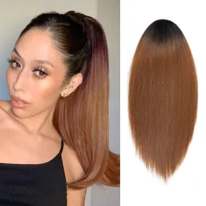 GLAM21USA Straight 18 Inch Long Drawstring Ponytail Extension for Black Women Natural Clip in Hair Extension Fake Ponytail Synthetic Hair Piece (18 Inch, OT1B/27/30)
