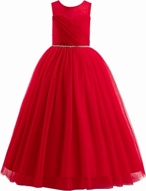 Glamulice Flower Girl Wedding Dress Tulle Long A Line Holiday Birthday Party Ball Gown Girls Formal Pageant Maxi Dresses