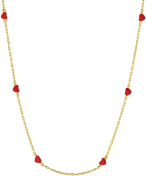 gorjana - Amour Necklace Red 15-17" - 18k Gold Plated Brass - Dainty Red Enamel Hearts - Adjustable Length - Durable and Long-Lasting