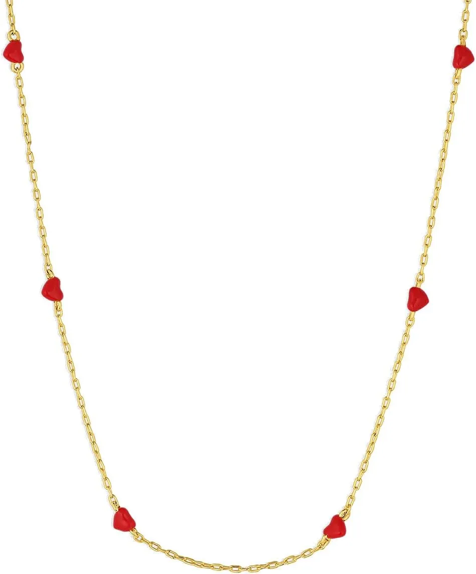 gorjana - Amour Necklace Red 15-17" - 18k Gold Plated Brass - Dainty Red Enamel Hearts - Adjustable Length - Durable and Long-Lasting