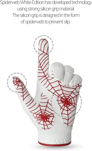 GOuft Spiderweb Golf Glove White Edition -RED : Durable Suede: All Weather Golf Glove, Good Grip, Feel Soft/Comfort, and Long Lasting: Washable Glove
