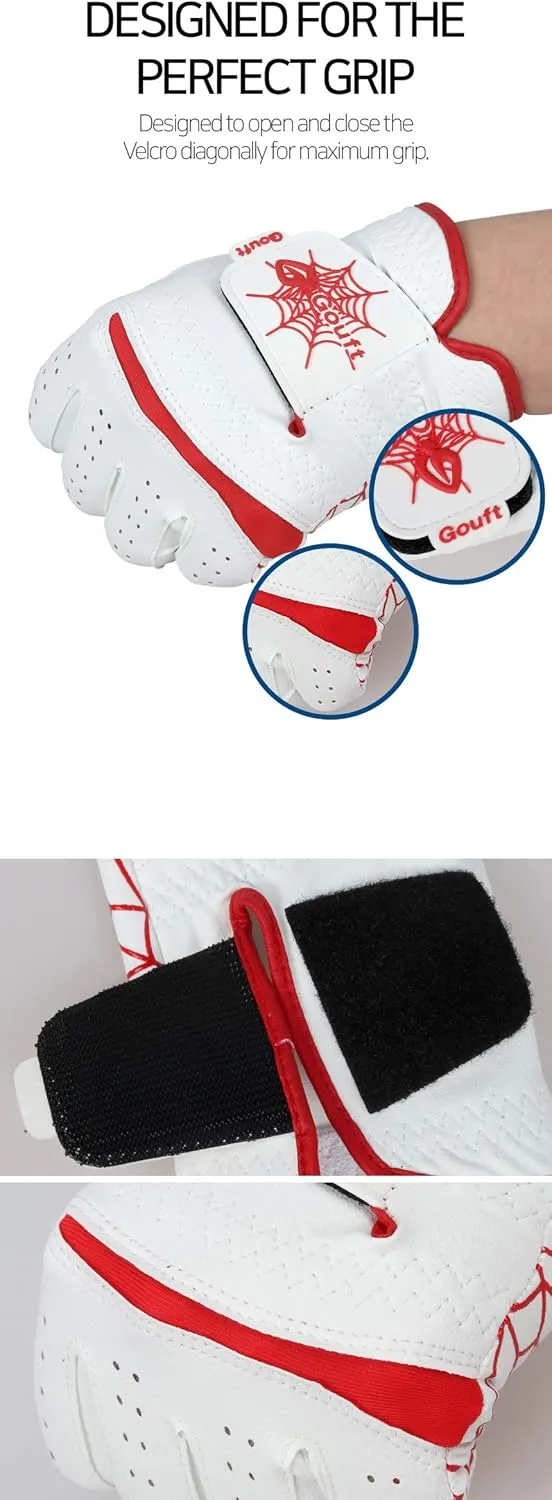 GOuft Spiderweb Golf Glove White Edition -RED : Durable Suede: All Weather Golf Glove, Good Grip, Feel Soft/Comfort, and Long Lasting: Washable Glove