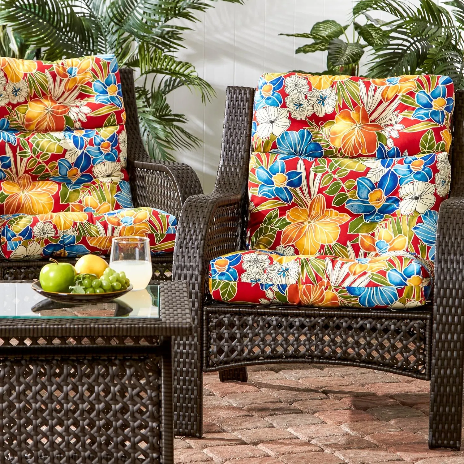 Greendale Home Fashions Outdoor 44 x 22-inch High Back Chair Cushion, Set of 2, Aloha Crimson 2 Count