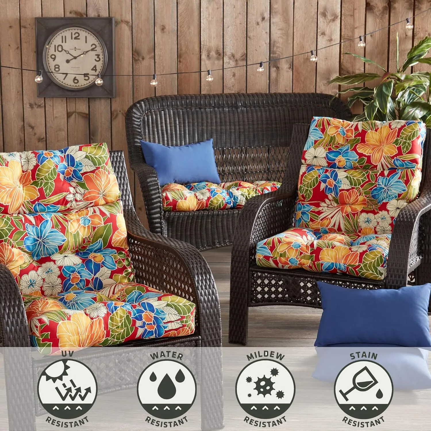 Greendale Home Fashions Outdoor 44 x 22-inch High Back Chair Cushion, Set of 2, Aloha Crimson 2 Count