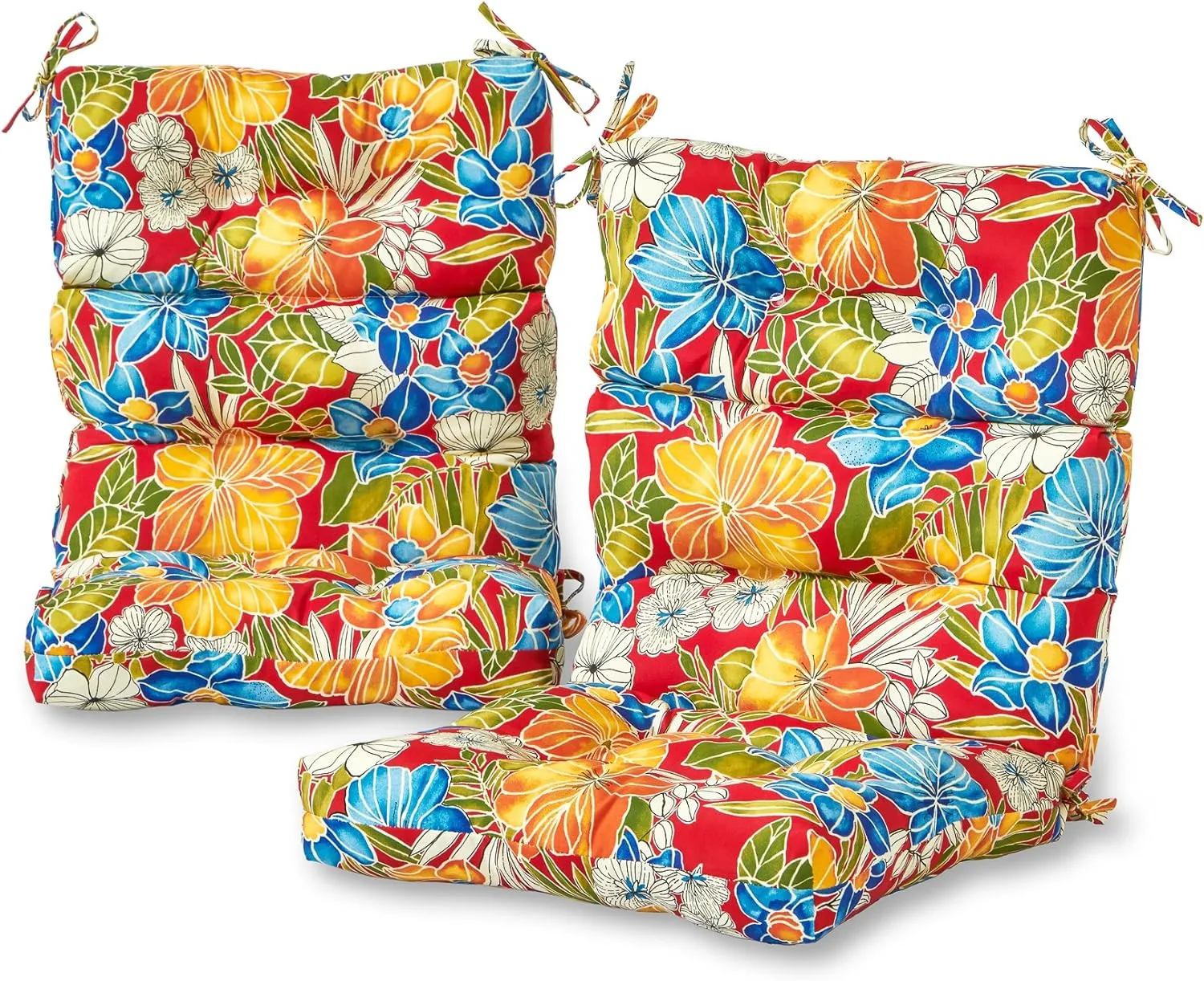 Greendale Home Fashions Outdoor 44 x 22-inch High Back Chair Cushion, Set of 2, Aloha Crimson 2 Count