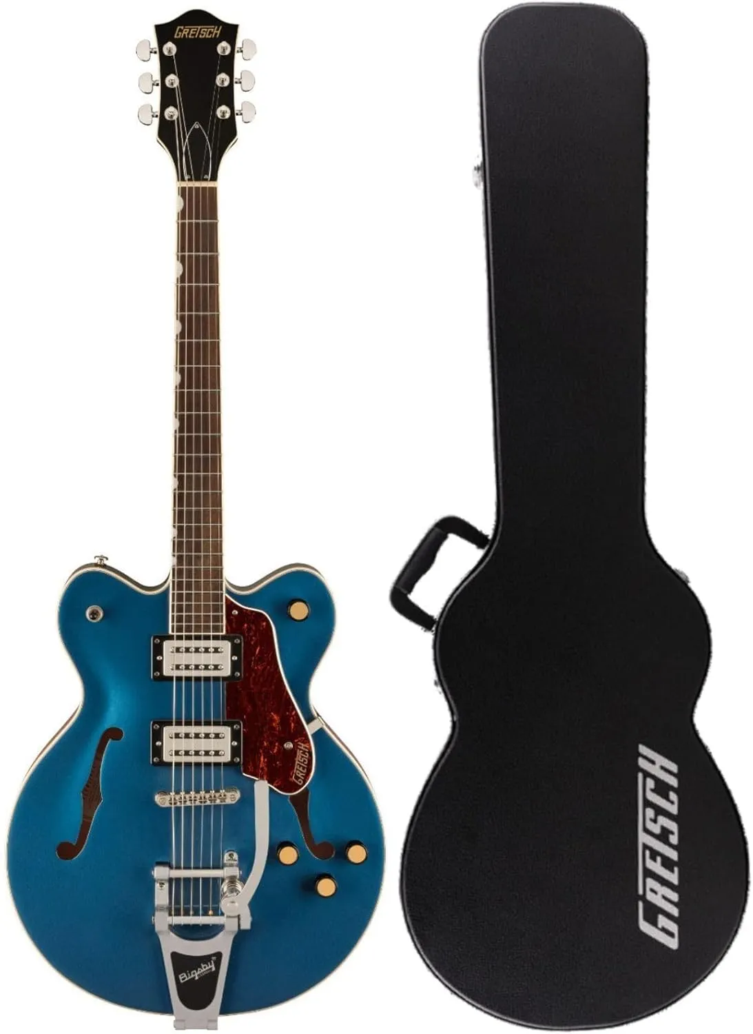 Gretsch G2622T Streamliner Center Block Double-Cut Guitar with Bigsby, Right-Handed (Dark Denim) Bundle with Protective Hardshell Case (2 Items)