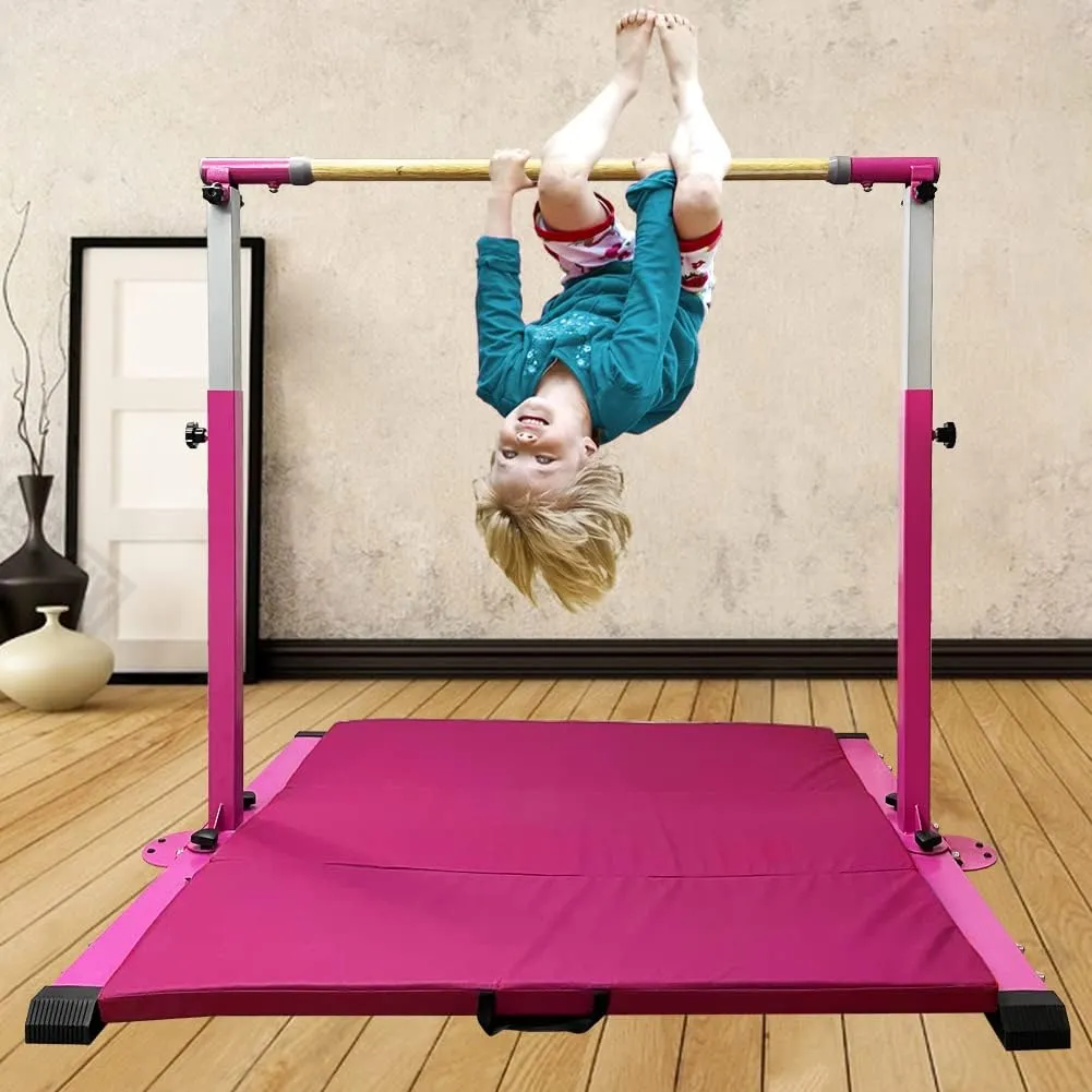 Gymnastics Kip Bar for Home Indoor Training,Horizontal Bar for Kids Girls Junior,Adjustable Arms from 3' - 5' Gym Equipment,1-4 Levels,300lbs Weight Capacity