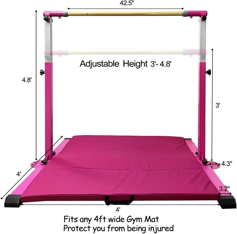 Gymnastics Kip Bar for Home Indoor Training,Horizontal Bar for Kids Girls Junior,Adjustable Arms from 3' - 5' Gym Equipment,1-4 Levels,300lbs Weight Capacity