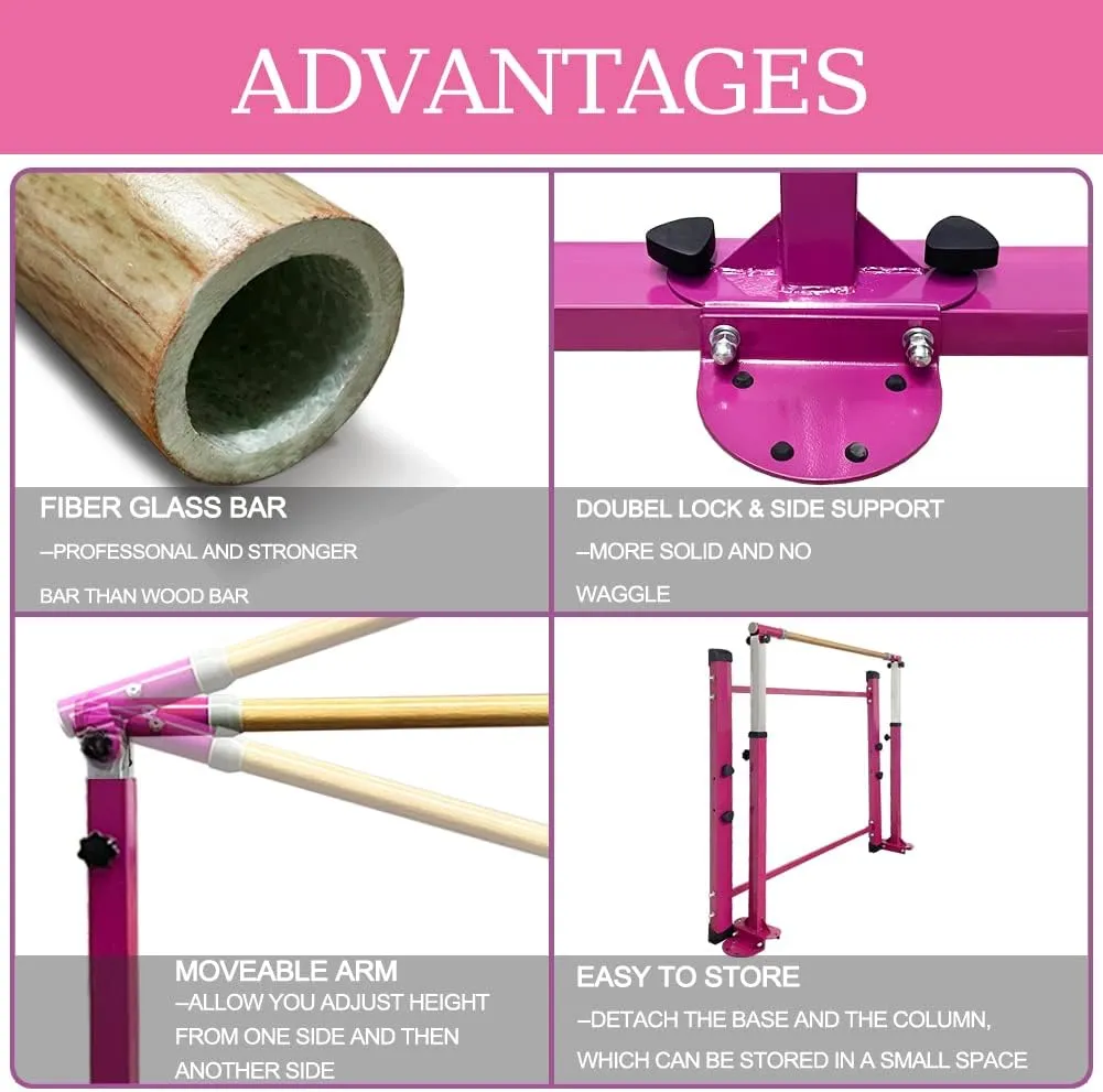 Gymnastics Kip Bar for Home Indoor Training,Horizontal Bar for Kids Girls Junior,Adjustable Arms from 3' - 5' Gym Equipment,1-4 Levels,300lbs Weight Capacity