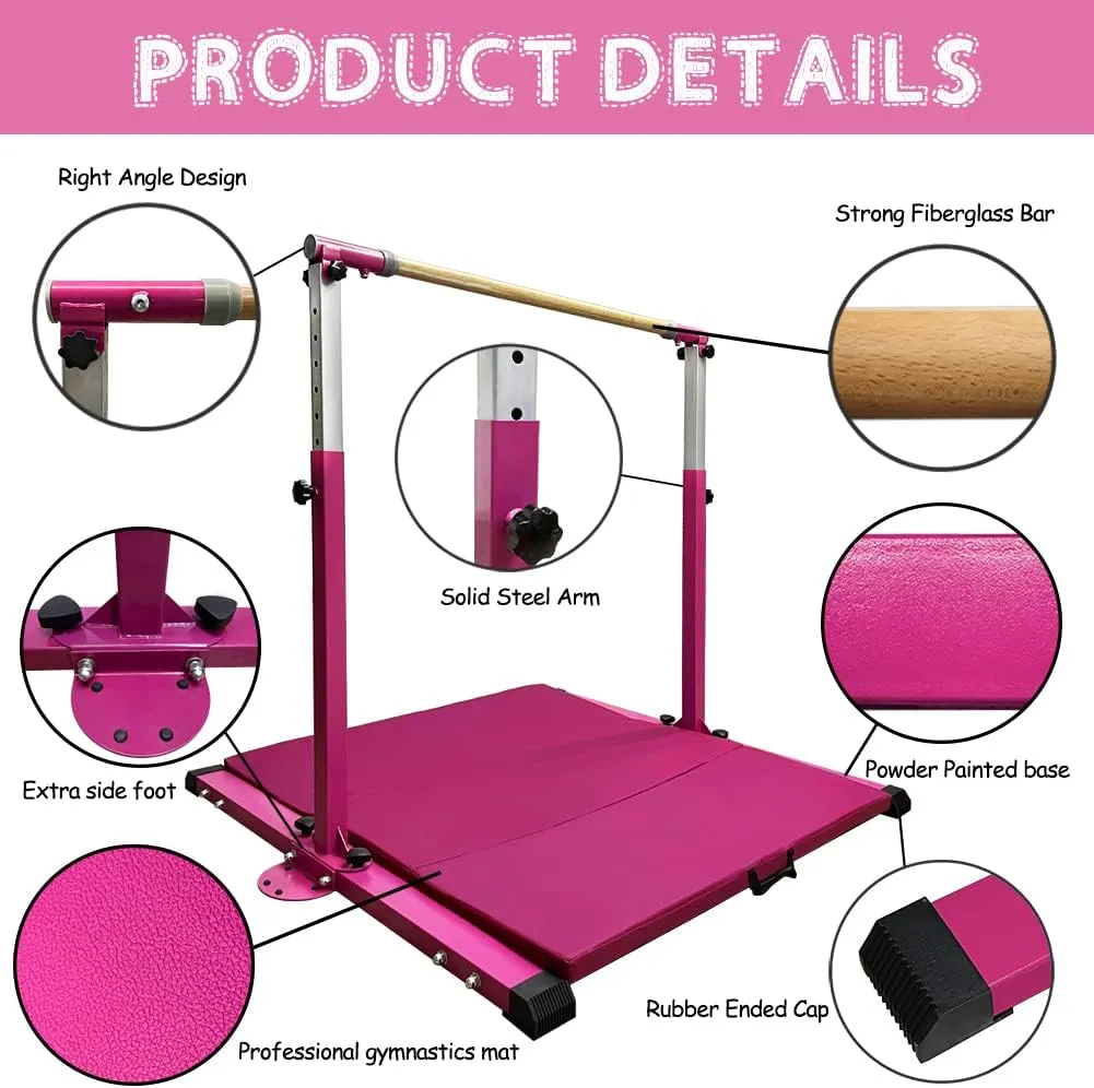 Gymnastics Kip Bar for Home Indoor Training,Horizontal Bar for Kids Girls Junior,Adjustable Arms from 3' - 5' Gym Equipment,1-4 Levels,300lbs Weight Capacity