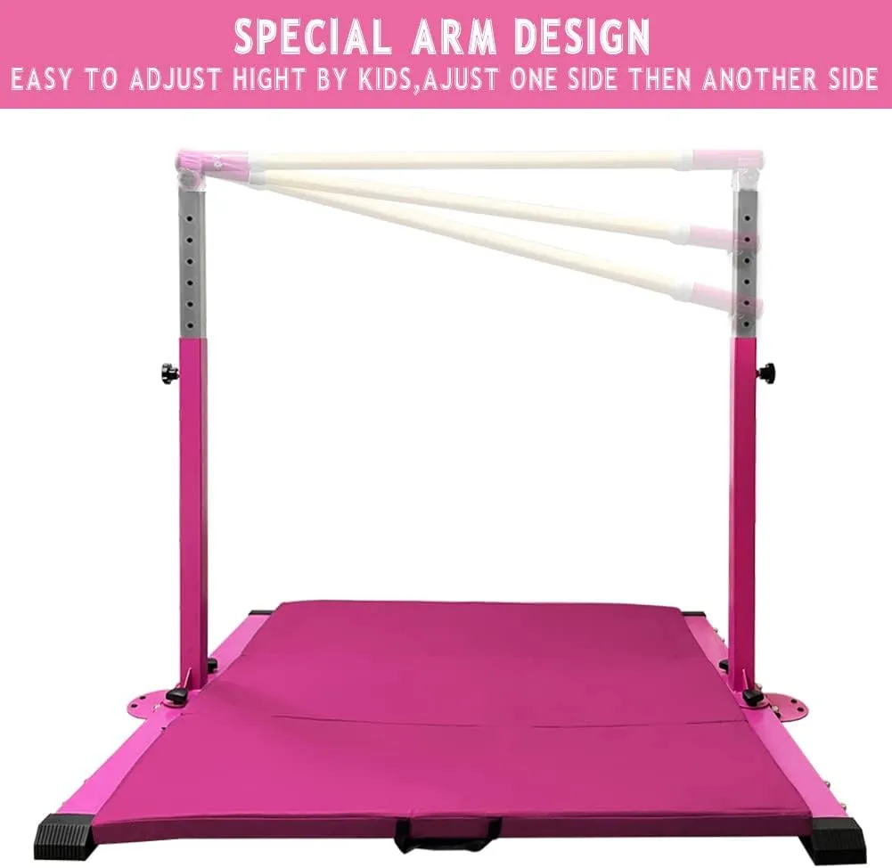 Gymnastics Kip Bar for Home Indoor Training,Horizontal Bar for Kids Girls Junior,Adjustable Arms from 3' - 5' Gym Equipment,1-4 Levels,300lbs Weight Capacity