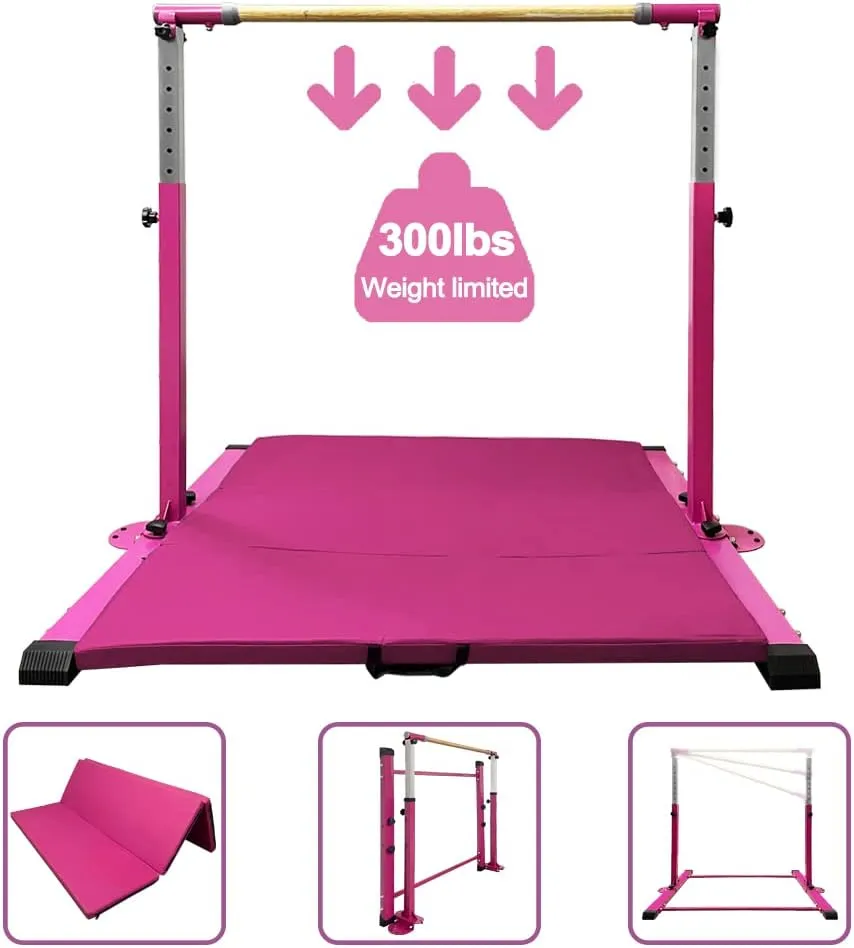 Gymnastics Kip Bar for Home Indoor Training,Horizontal Bar for Kids Girls Junior,Adjustable Arms from 3' - 5' Gym Equipment,1-4 Levels,300lbs Weight Capacity