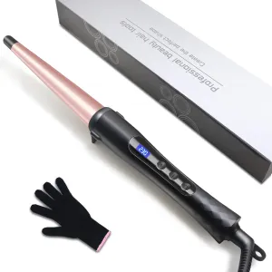 Hair Curling Wand, 1/2-1 Inch Tapered Curling Iron for All Hair Types, Professional Ceramic Hair Curler Wand with Adjustable Temperature 190-450℉, with Heat Resistant Glove, Rose Pink