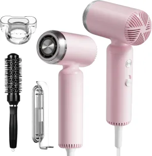 Hair Dryer, [Super Mini] Ionic High-Speed Blow Dryer 110V Travel 200 Million Negative Ions, 110,000RPM Brushless Motor for Home Salon Fast Drying Portable Lightweight, Pink