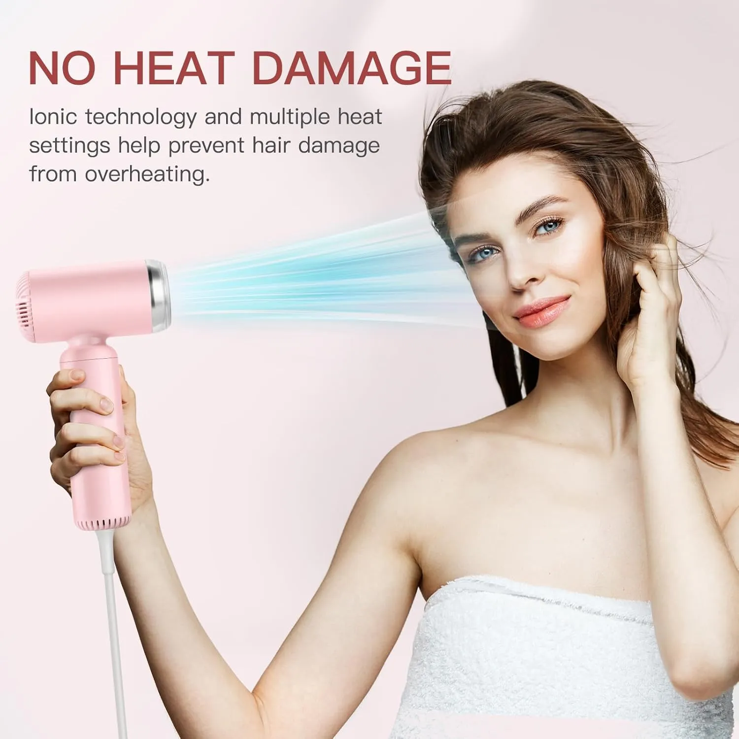 Hair Dryer, [Super Mini] Ionic High-Speed Blow Dryer 110V Travel 200 Million Negative Ions, 110,000RPM Brushless Motor for Home Salon Fast Drying Portable Lightweight, Pink