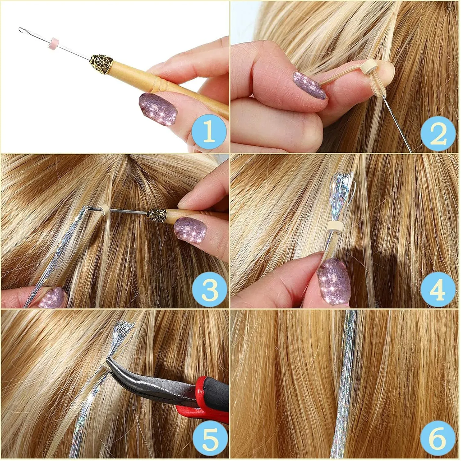 Hair Tinsel Kit (48 Inch, 16 Colors, 5200 Strands), Glitter Tinsel Hair Extensions with Tools, Fairy Heat Resistant Hair Tinsel Accessories for Women Girls Kids