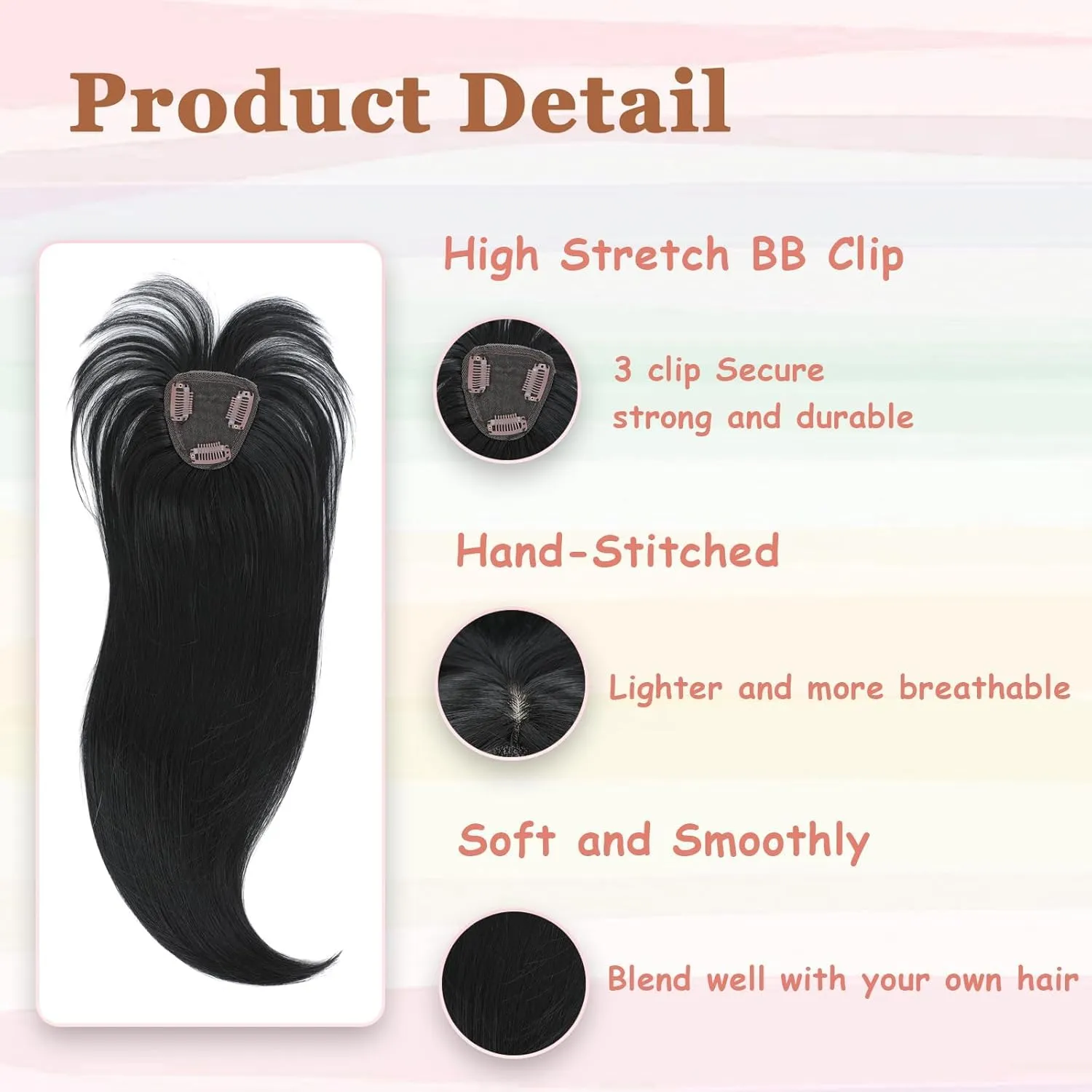 Hair Topper with Bangs, 360° 3D Cover Toppers for Women, Hair Pieces for Women with Thinning Hair，Clip in Bangs with Topper (Black)
