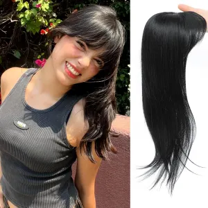 Hair Topper with Bangs, 360° 3D Cover Toppers for Women, Hair Pieces for Women with Thinning Hair，Clip in Bangs with Topper (Black)