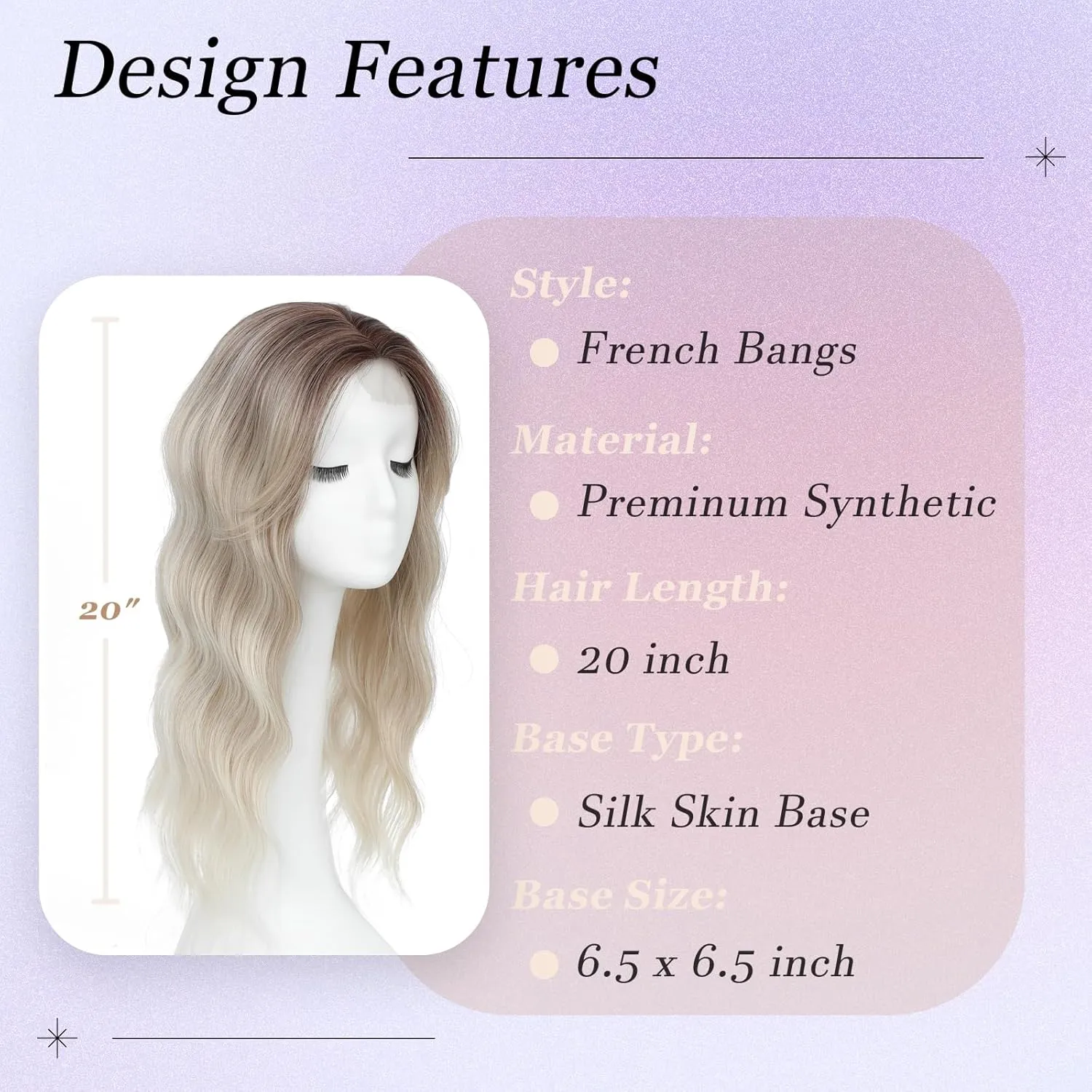 Hair Toppers for Women, 20 Inch Long Curly Wavy Hair Topper 360° 3D French Clip in Bangs (Ash Blonde Mix Highlights with Light Brown Root, Side Bangs)