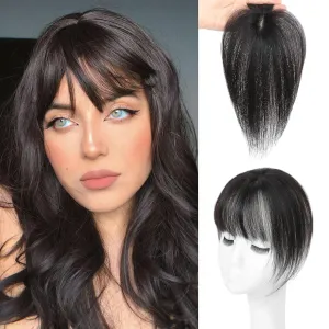 Hair Toppers for Women Real Human Hair-360°3D Topper with Bangs for Thinning Hair Clip in Bangs with Upgraded Silk Base Perfect for Daily Wear,4×6 Brown Black