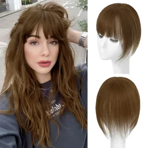 Hair Toppers for Women Real Human Hair-360°3D Topper with Bangs for Thinning Hair Clip in Bangs with Upgraded Silk Base Perfect for Daily Wear,5×10 Light Brown6#