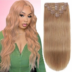 Hair Extensions Real Human Hair, 110g Honey Blonde Clip in Hair Extensions Real Human Hair Clip Ins 8pcs 18clips Invisible Soft Extensions Clip in Human Hair Black Women for Full Head