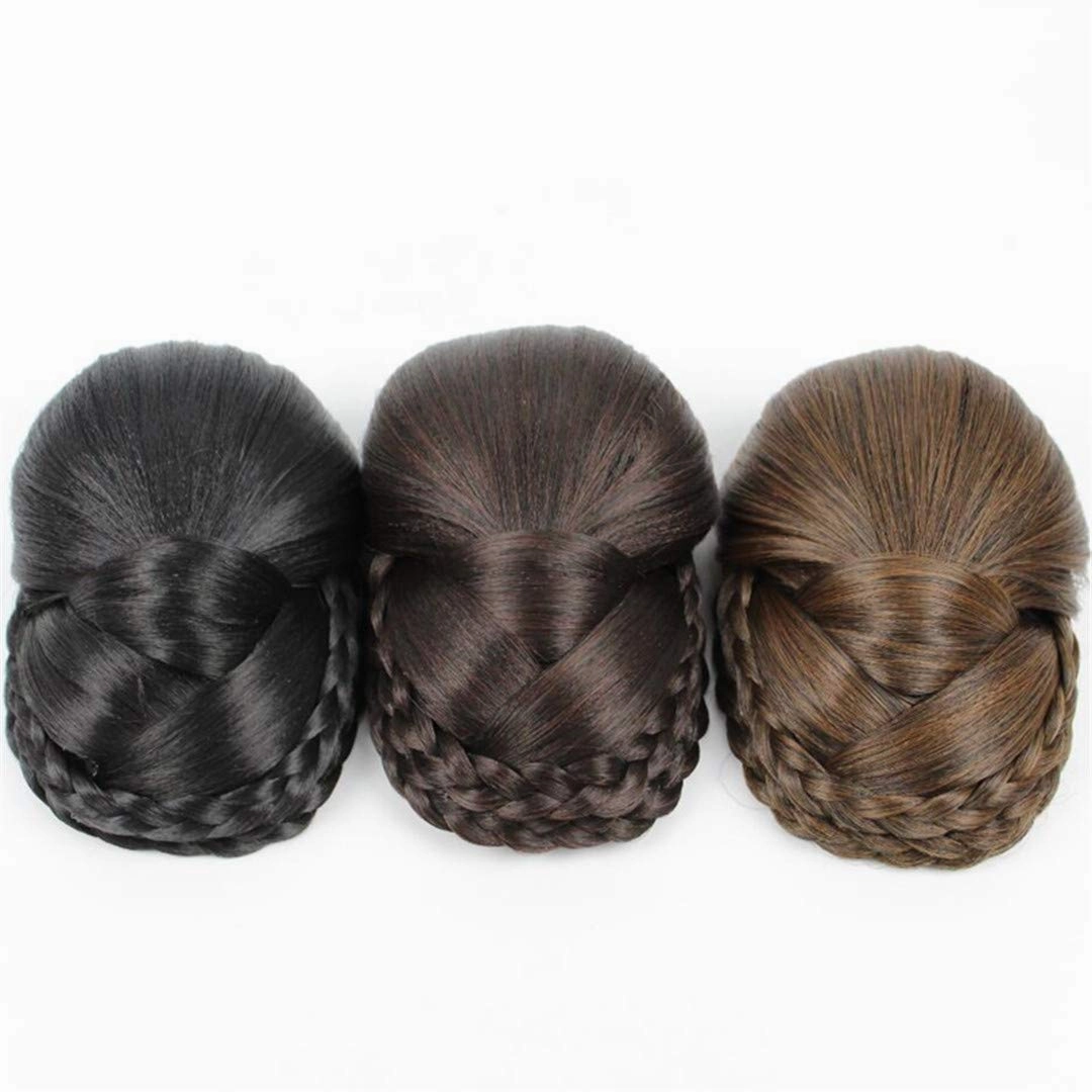Hair Three Colors Available Braided Clip In Hair Bun,hair bun Hair Piece Donut Roller Bun Hair Piece Long 14Cm Natural Black