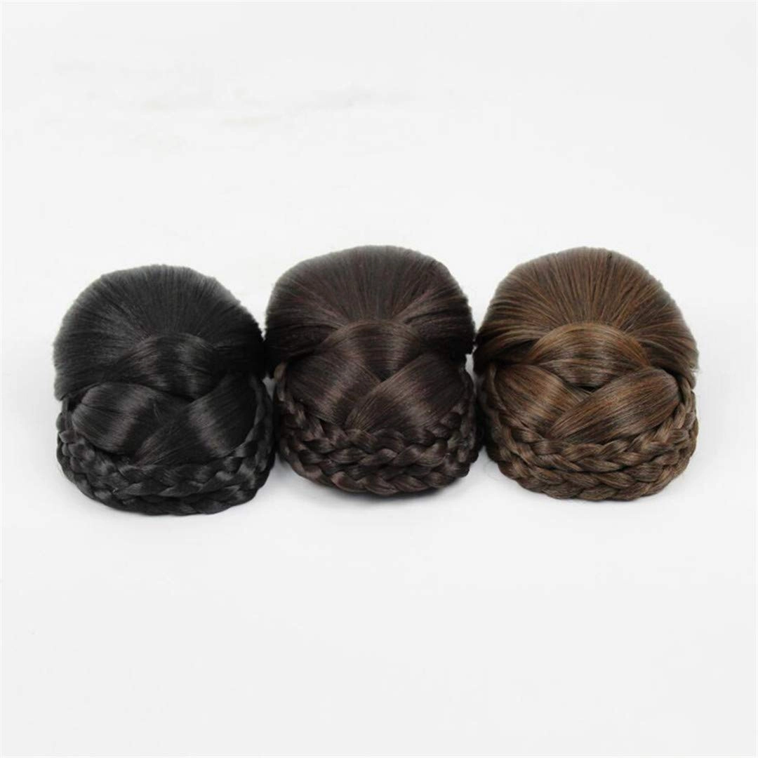 Hair Three Colors Available Braided Clip In Hair Bun,hair bun Hair Piece Donut Roller Bun Hair Piece Long 14Cm Natural Black